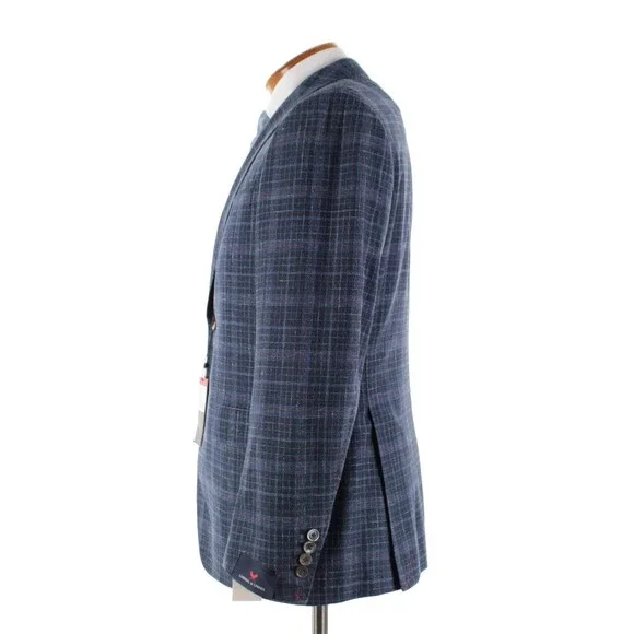 Cardinal of Canada NWT Wool Blend Sport Coat Size 40S US In Blue w/ Coral Plaid